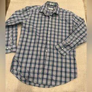 [L]Peter Millar Crown Ease Navy and White Checkered Cotton Button Shirt